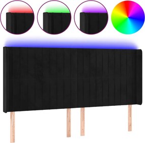 vidaXL Tăblie de pat cu LED, negru, 183x16x118/128 cm, catifea