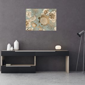 Tablou pe sticlă - Grădină cu o pasăre (70x50 cm)