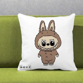 Perna Personalizata Labubu Maro Natural Solo, 40x40 cm, Alba Mata, Husa Detasabila, Perna Inclusa, BEKZ®
