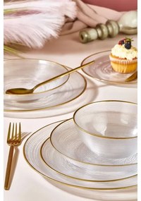 Set de masă, 24 piese — sticlă transparentă cu accente aurii