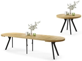 Mazzoni EXPANSO Stejar American/picioare negre - MASĂ MARE ROTUNDĂ Ø110 EXTENSIBILĂ PÂNĂ LA 310 cm CU PICIOARE Y LOFT/INDUSTRIALĂ