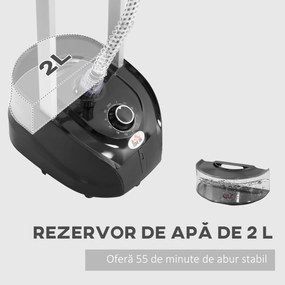 HOMCOM Aparat de Călcat Vertical cu Aburi, Fier de Călcat de 2L, Putere 1950W cu 2 Tije Portabil, 35x25x23cm | Aosom Romania