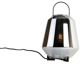 Lampă de masă Art Deco neagră cu sticlă fumurie 23 cm - Kevin