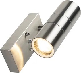 Lampă de perete exterioară din oțel cu 2 lumini IP44 cu senzor crepuscular - Duo