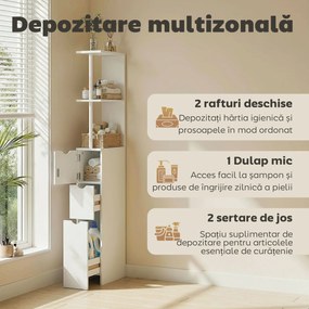 HOMCOM Dulap de Baie din Lemn cu Rafturi și Sertare, 15x33x136 cm, Lemn Natural | Aosom Romania