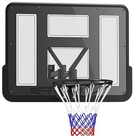 SPORTNOW Panou de baschet mural panou basket cu placă incasabilă cerc din oțel și plasă anti-rupere 110L x 75H cm negru | Aosom Romania