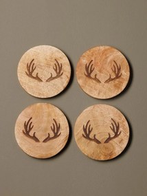 Set 4 suporturi pentru pahare, din lemn de mango, Deer