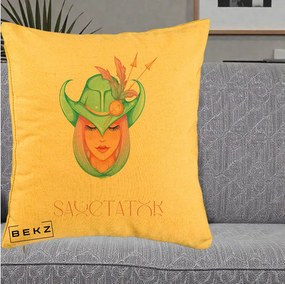 Perna Personalizata Zodiac Sagetator Cowgirl, 40x40 cm, Galben, Husa Detasabila, Perna Inclusa, BEKZ®