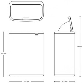 Cos de gunoi Brabantia Bo Touch 1008858, 60 L, Deschidere lina si silentioasa, Deschidere mare, Gri