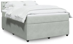 vidaXL Pat box spring cu saltea, gri deschis, 140x200 cm, catifea