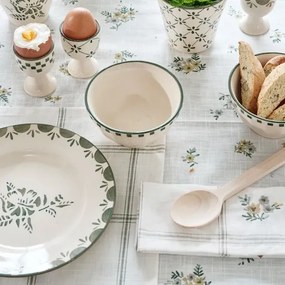 Farfurie din ceramică artizanală, natur, cu motive florale pictate manual verde și bordură decorativă, 19,5 cm, „Marion"
