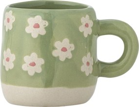 Cană mică din ceramică verde, pictată manual cu motiv floral, „Millie", 6 x 7 cm, 110 ml
