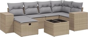 vidaXL Set canapele de grădină, 7 piese, cu perne, bej, poliratan