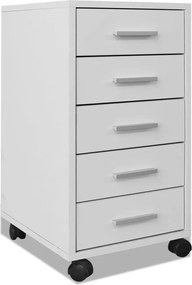 vidaXL Dulap de birou cu rotile și 5 sertare, alb