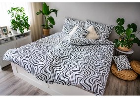 Lenjerie de pat din bumbac satinat Cotton House Waves, 140 x 200 cm, alb - negru