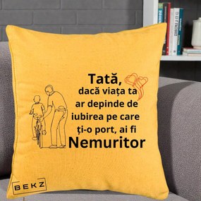 Cadou pentru Tata - Perna Personalizata Tata Nemuritor Bicicleta, 40x40 cm, Galben, Husa Detasabila, Perna Inclusa, BEKZ®