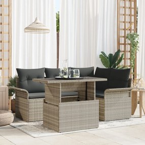 vidaXL Set Canapea din 5 Piese cu Perne Gri Deschis Rattan Polimeric