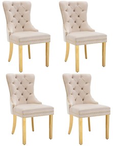 Set de 4 scaune de sufragerie tapițate în catifea, Bej | Aosom Romania