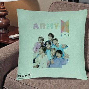 Perna Personalizata K-pop BTS ARMY Fotografie Grup Veseli, 40x40 cm, Verde Menta, Husa Detasabila, Perna Inclusa, BEKZ®