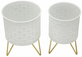 Set 2 suporturi pentru ghivece, alb / auriu, metal, Ø 16 cm / Ø 13 cm, Carly Mauro Ferreti