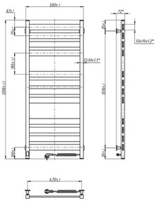 Radiator de baie tip scară cu termostat LARGO 541W/230V 120,6 cm IP44 negru, racordare pe partea dreaptă