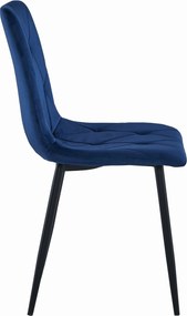 OFERTA Scaun de masa albastru din catifea LIBRA, cu picioare negre, a doua calitate