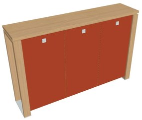 Dulap mediu Verno+ 200 x 46 x 130 cm, uși de sticlă, stejar deschis / portocaliu