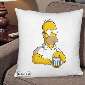 Perna Personalizata Homer Simpson cu Bere, 40x40 cm, Alb Pufos, Husa Detasabila, Perna Inclusa, BEKZ®
