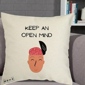 Perna Decorativa Keep An Open Mind, 40x40 cm, Ecru, Husa Detasabila, Perna Inclusa, BEKZ®