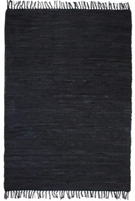 vidaXL Covor țesut manual chindi din piele, 160 x 230 cm, negru