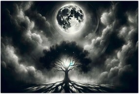 Tablou – Arbore alb-negru în lună plină (90x60 cm)