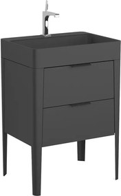 Set dulap pe pardoseala negru Krofam Vibe 60 cm, lavoar incastrat Krofam Vibe 60 cm negru