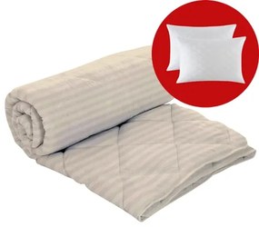 Set pilota iarna, umplutura lana, material damasc policoton, 180x210cm, matlasata, crem, Pucioasa cu 2 perne, matlasate, antialergice, 50x70cm, albe, Pucioasa