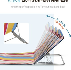 Outsunny Set 2 Șezlonguri de Plajă cu Spătar Reglabil pe 5 Niveluri, Tetieră și Geantă de Transport, 124x53x35-45 cm, Multicolor | Aosom Romania