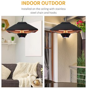 Lampa pentru Incalzire la Exterior cu Lumini LED, lampa pentru balcon, terasa Putere 1000/2000W si Telecomanda, 43x43x25cm Outsunny | Aosom RO