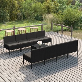 3094333 vidaXL Set mobilier de grădină cu perne, 9 piese, negru, poliratan