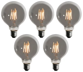 Set de 5 becuri LED E27 cu 3 trepte de intensitate luminoasă, fumurii, G95 4W 200 lm 1900K