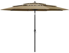 Umbrela de soare 3 niveluri, stalp aluminiu, gri taupe, 3 m
