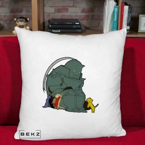 Perna Personalizata Fullmetal Alchemist Alphonse cu Pisici, 40x40 cm, Alb Pufos, Husa Detasabila, Perna Inclusa, BEKZ®