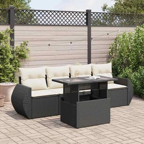 3326557 vidaXL Set mobilier de grădină cu perne, 5 piese, negru, poliratan