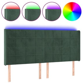 3124111 vidaXL Tăblie de pat cu LED, verde închis, 183x16x118/128 cm, catifea