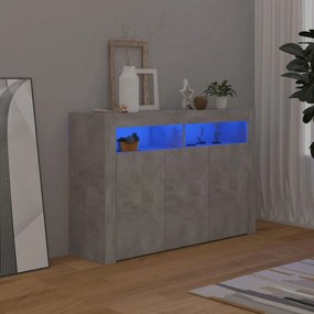 804341 vidaXL Servantă cu lumini LED,gri beton, 115,5x30x75 cm