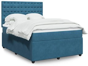 vidaXL Pat box spring cu saltea, albastru închis, 140x190 cm, catifea