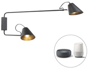 Lampă de perete inteligentă neagră cu 2 lumini reglabile, inclusiv Wi-Fi A60 - Lune