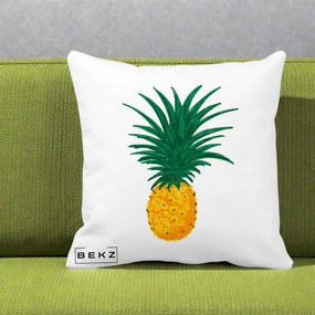 Perna Decorativa Ananas Tropical, 40x40 cm, Alba Mata, Husa Detasabila, Perna Inclusa, BEKZ®