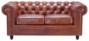 Canapea Chesterfield 2 locuri, din piele naturala, cognac, Classic Chic