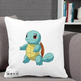 Perna Personalizata Squirtle Pokemon, 40x40 cm, Alba Mata, Husa Detasabila, Perna Inclusa, BEKZ®