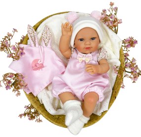 Papusa Nines D'Onil, Dou Dou, bebelus RN, cu hainute roz, cu jucarie, cu miros de vanilie, 37 cm