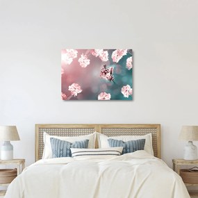 Tablou pe sticlă - Fluture între flori (70x50 cm)