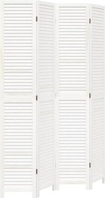 vidaXL Paravan cameră 4 panouri, alb, lemn masiv paulownia